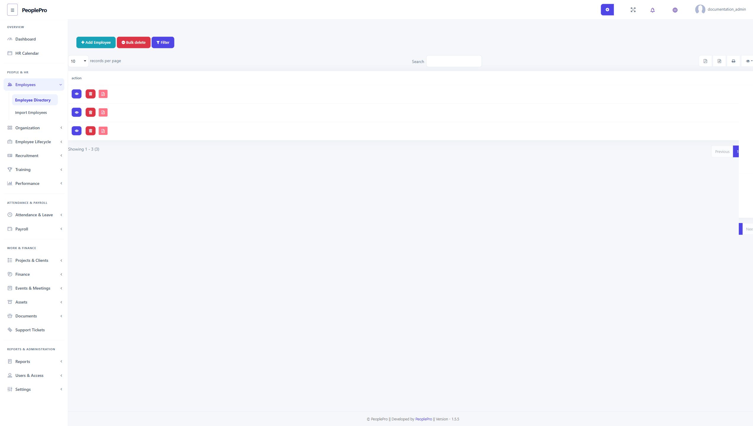 People workspace preview with sample data