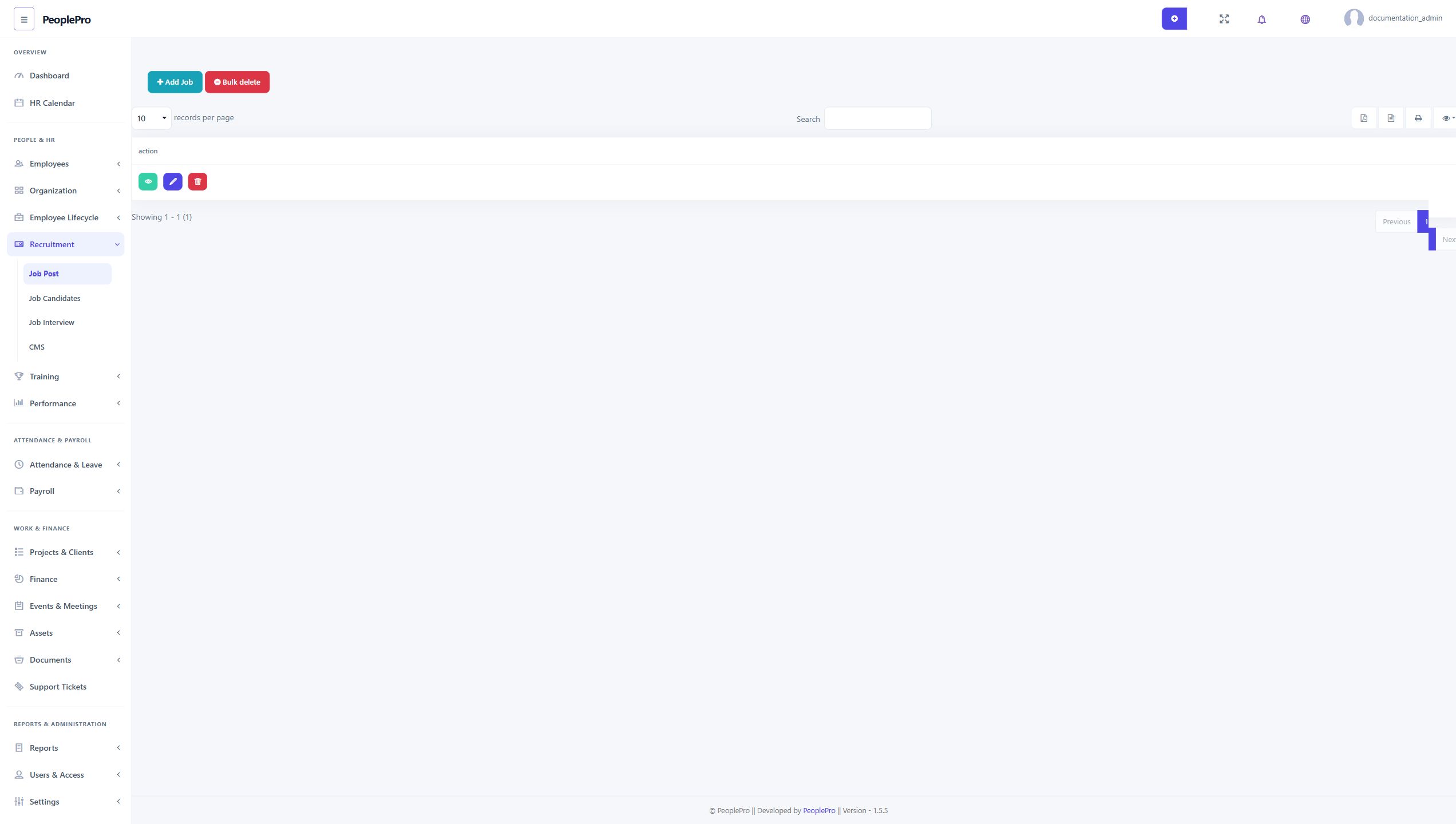 Recruitment workspace preview with sample data