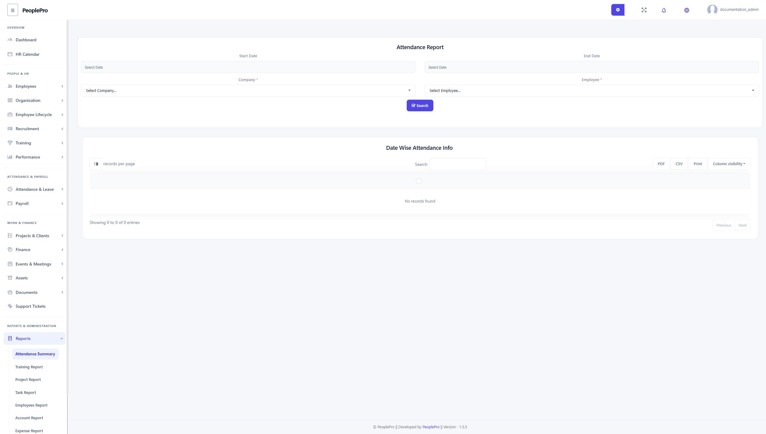 Reports workspace preview with sample data